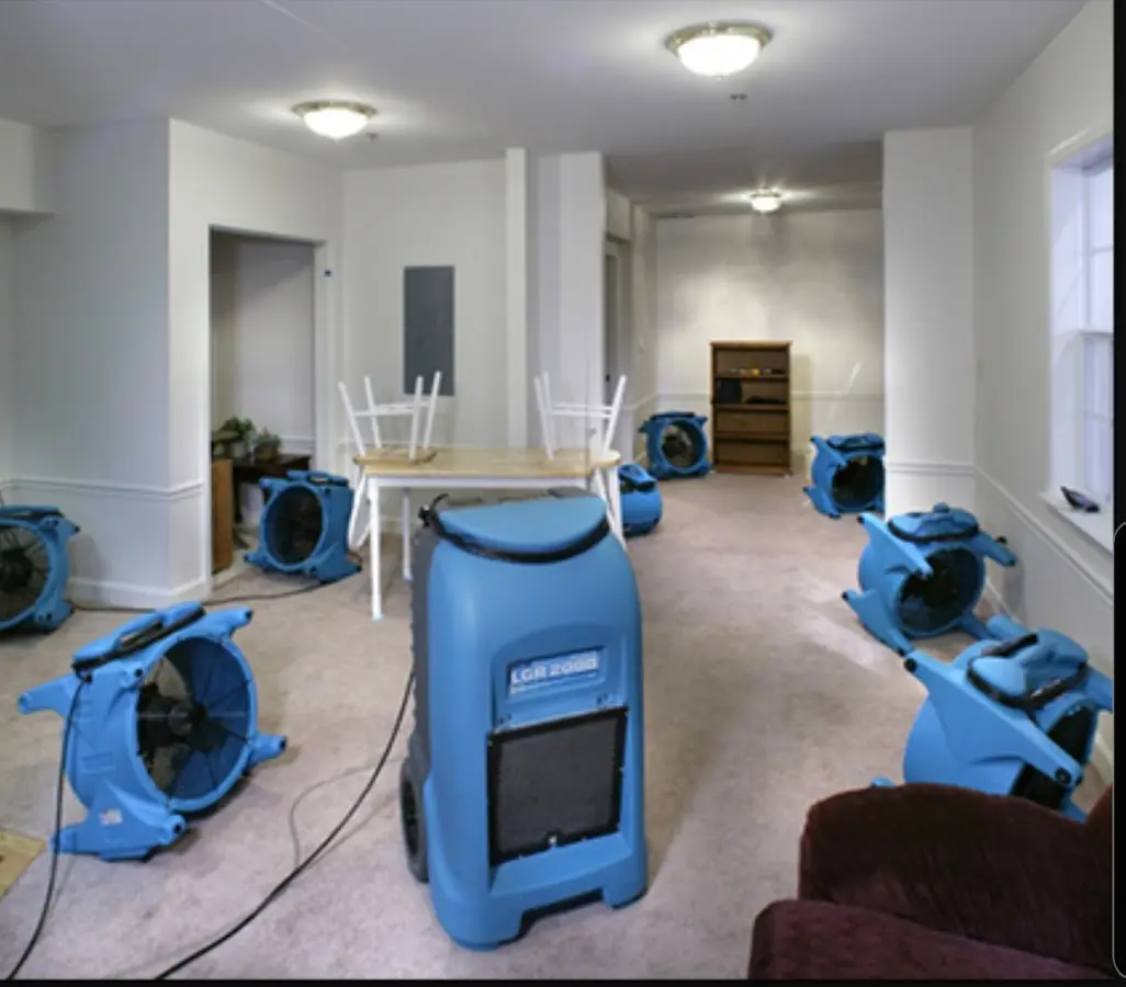 Air movers and dehumidifier setup for Water Damage Restoration in Frankstown